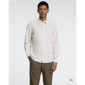 Selected/homme Sun Shirt Slim Linen Long Sleeve, XL, Iceberg Green Stripes